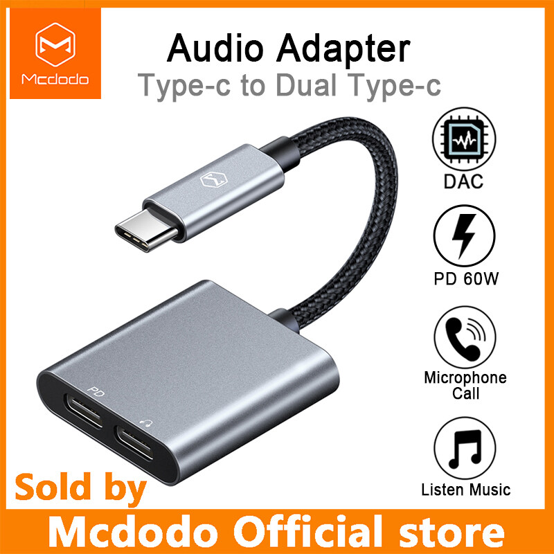 Mcdodo 60W PD USB C To Dual Type-C Headphone Digital Audio Adapter DAC HIFI Aux Cable for IPad Pro Macbook Samsung S10 Note 10 9