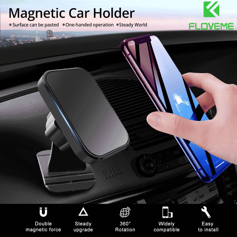 FLOVEME 【Ready Stock】Magnetic Car Holder for IPhone Samsung Phone Holder Stand Car Air Vent Magnet Mount GPS Support Car Phone Holder