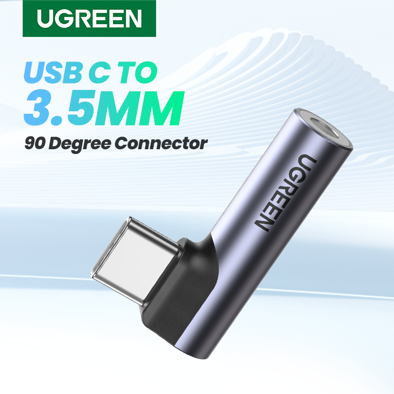 UGREEN USB C to 3.5mm Audio Headphone Jack Adapter Type C Aux Earphone Stereo Mic HiFi Right Angle Dongle for Headphone, Car Stereo, Speaker(No DAC)
