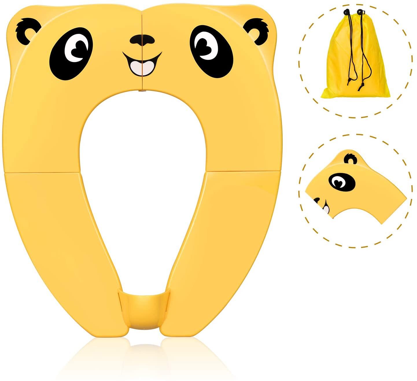 Travel Potties,Toddler Potty Seat Cover Travel Portable Potty Seat for Kids Non-Slip Foldable Toilet Seat Pad with Carry Bag & Splash Guard Yellow