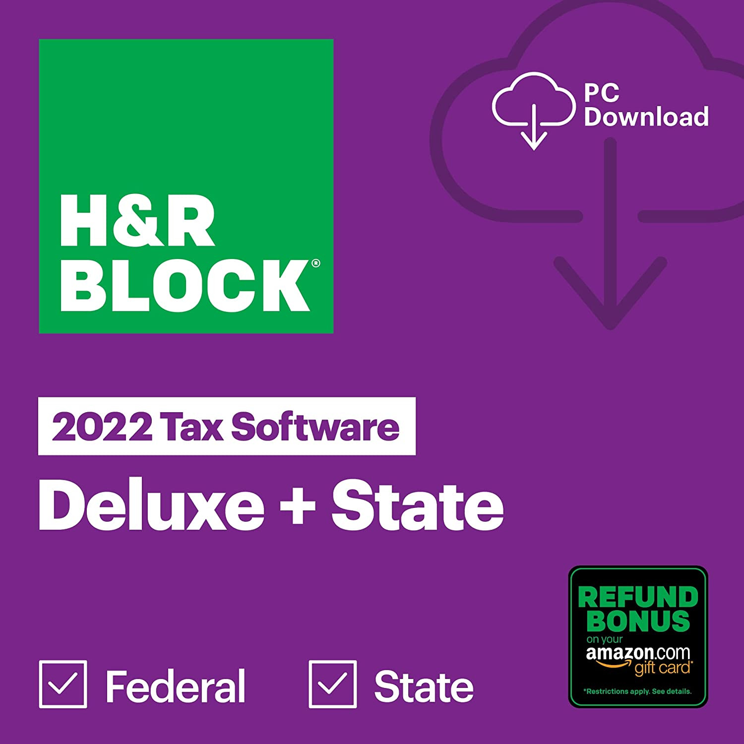H&R Block Tax Software Deluxe + State 2022 with Refund Bonus Offer