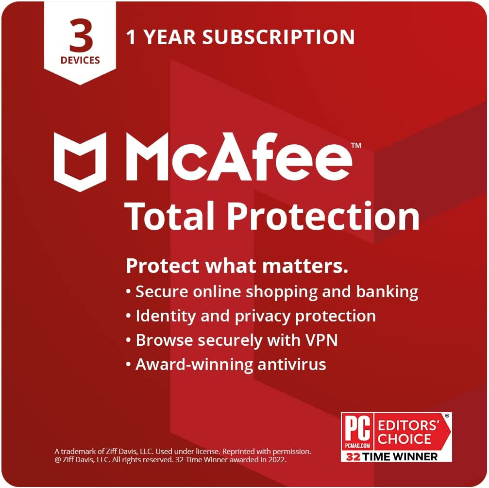 [Old Version] McAfee Total Protection 2022 | 3 Device | Antivirus Internet Security Software | VPN, Password Manager, Dark Web Monitoring | 1 Year Subscription | Download Code