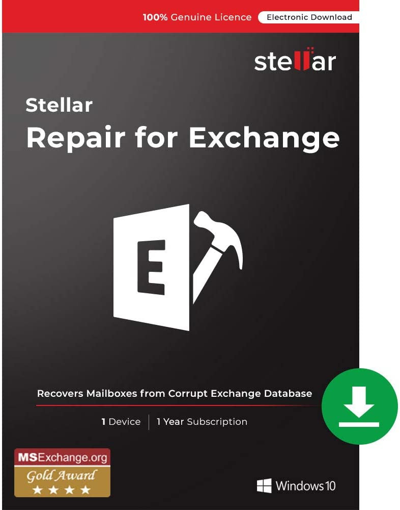 Stellar Repair for Exchange Software | Corporate | Repair Corrupt EDB Files, Recover Deleted Emails | 1 Device, 1 Yr Subscription | Instant Download (Email Delivery)
